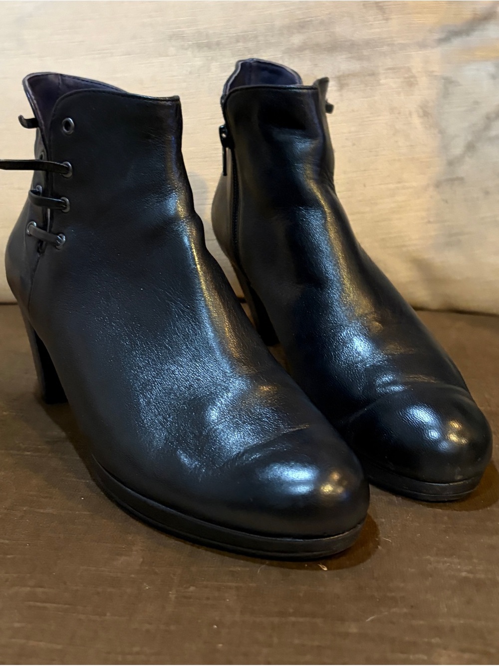 Vaneli Black Leather Ankle Heeled Boots